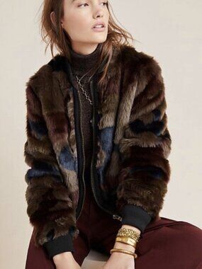 Anthropologie Marrakech Camo Faux Fur Bomber Jacket – Size S